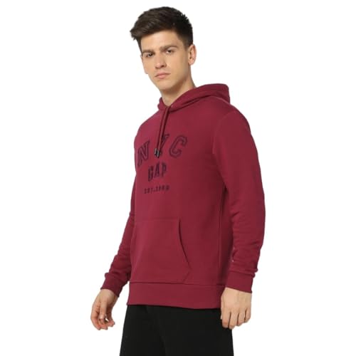 GAP Men's Pure Cotton Neck Hooded Sweatshirt (442306686_Plum