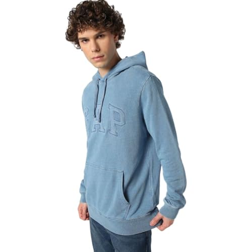 GAP Men's Cotton Neck Hooded Sweatshirt (442600223_Indigo