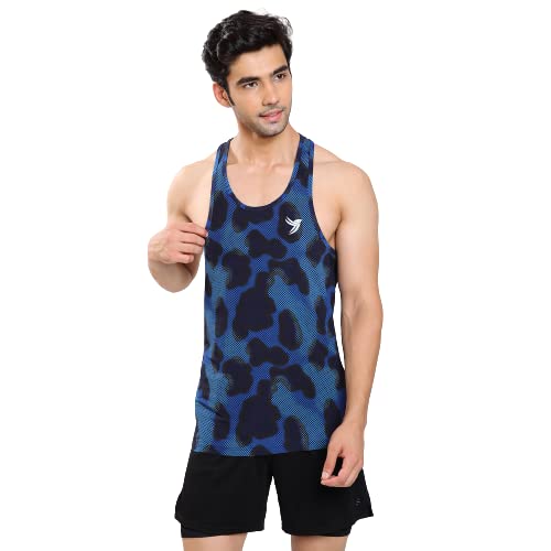 Mentoos Men Polyester Check Print Regular Fit Gym Innerwear Vests with Deep Cut Style (Color:-Blue, Size:-L)