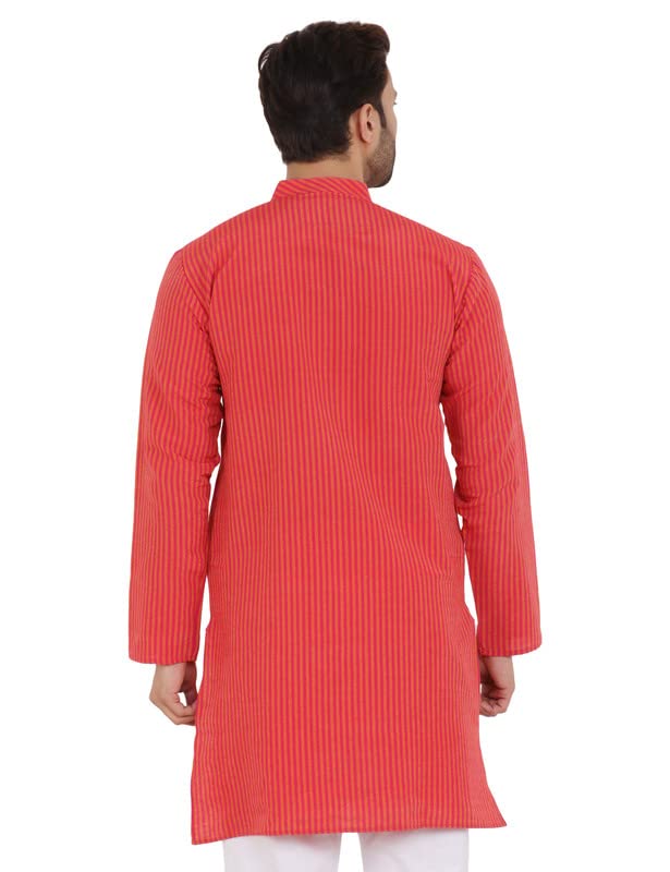 LatestPlus Men's Solid Cotton Blend Ethnic Wear Regular Full Sleeve Kurta (Red_XXX-Large)