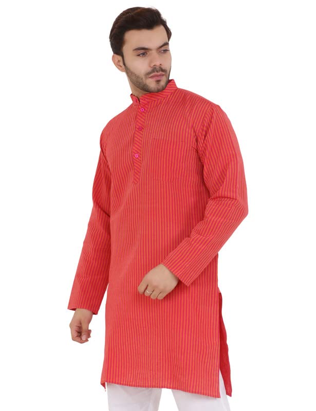 LatestPlus Men's Solid Cotton Blend Ethnic Wear Regular Full Sleeve Kurta (Red_XXX-Large)