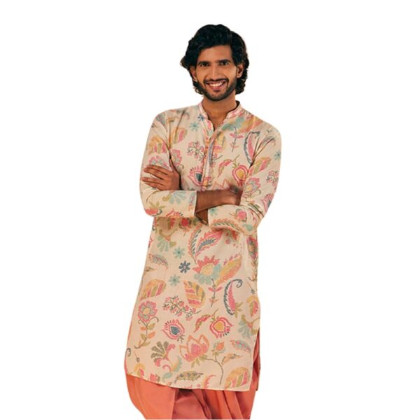 KISAH Mens Printed Cotton Blend Kurta - Traditional Ethnic Wear Kurta for Men for Weddings & Festivals, Multicolour, 44