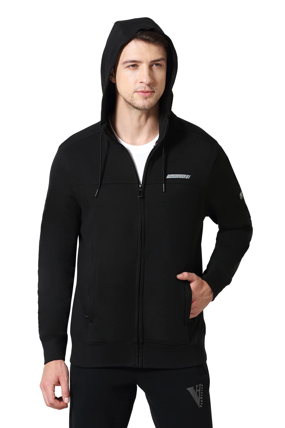 Van Heusen Men Athleisure Smart Tech Hoodie - Cotton Blend Standard Length Easy Stain Release, Anti Stat, Ultra Soft_80004_Black_XL