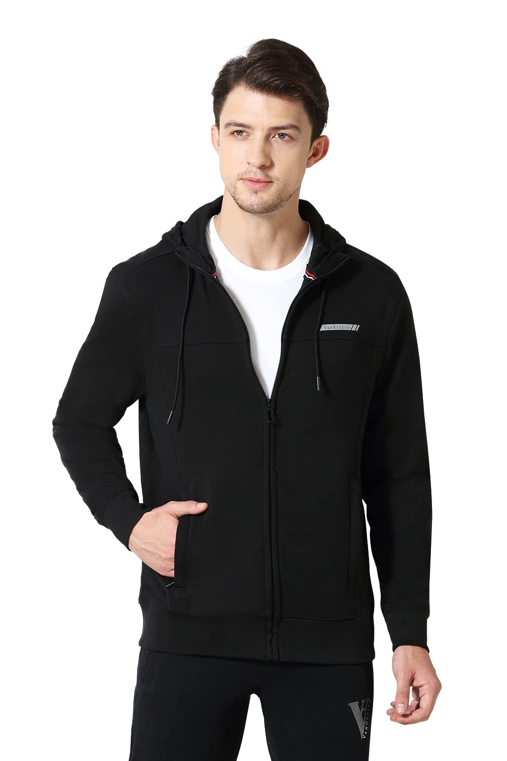 Van Heusen Men Athleisure Smart Tech Hoodie - Cotton Blend Standard Length Easy Stain Release, Anti Stat, Ultra Soft_80004_Black_XL