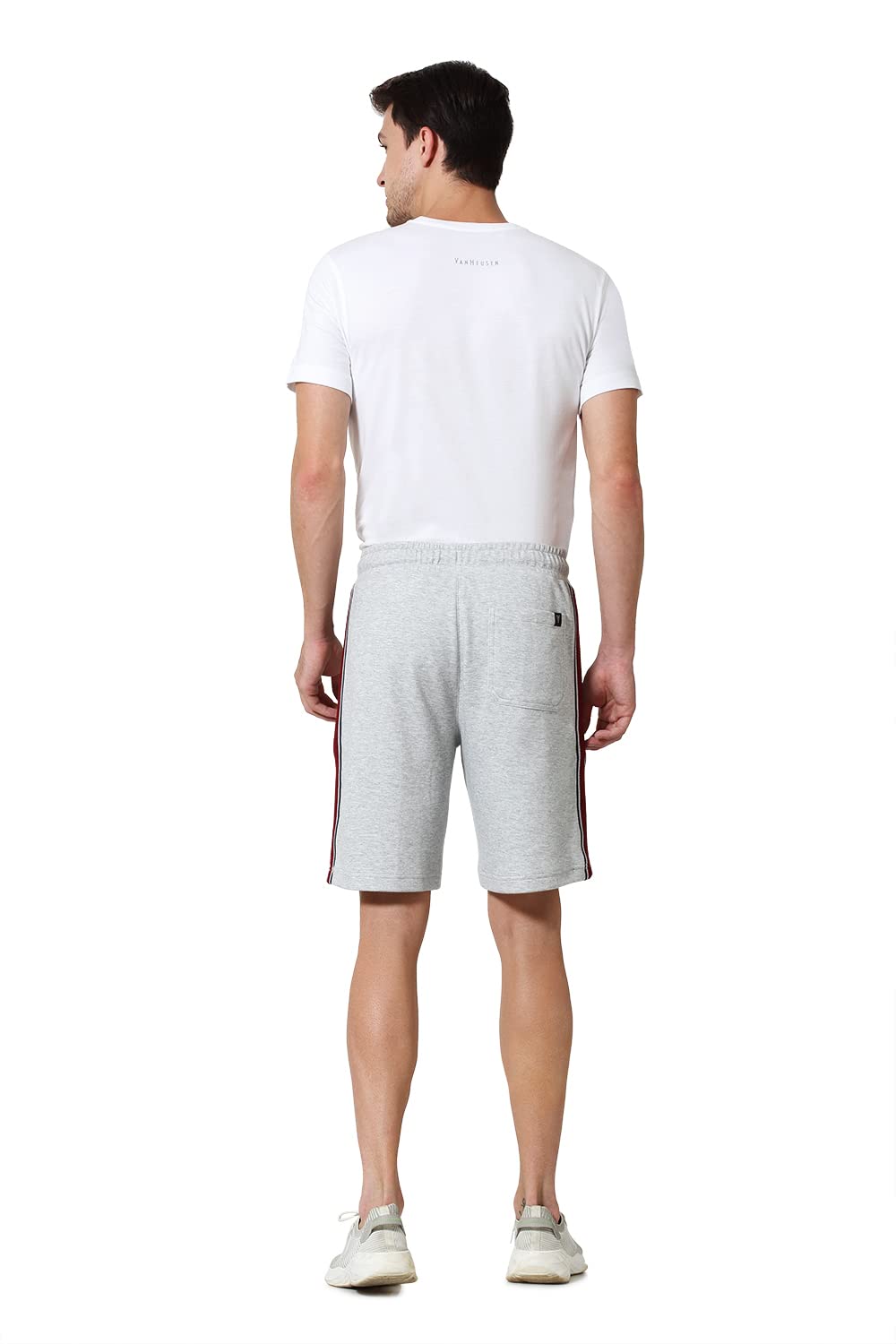 Van Heusen Men Athleisure Zipper Pocket Knit Shorts - Side Contrast Tape, Breathable_50010_Grey Melange_XL