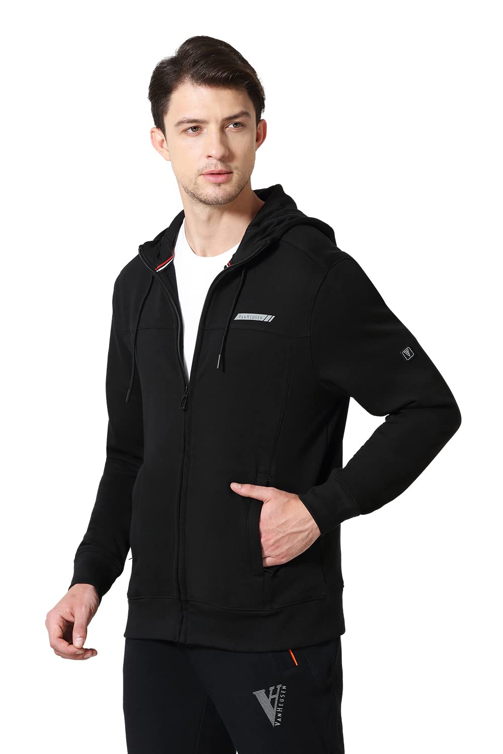 Van Heusen Men Athleisure Smart Tech Hoodie - Cotton Blend Standard Length Easy Stain Release, Anti Stat, Ultra Soft_80004_Black_XL