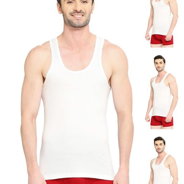 VIP Supreme Men's 100% Combed Cotton White Vest | Moisture Absorbent Inner wear for Men - Pack of 4