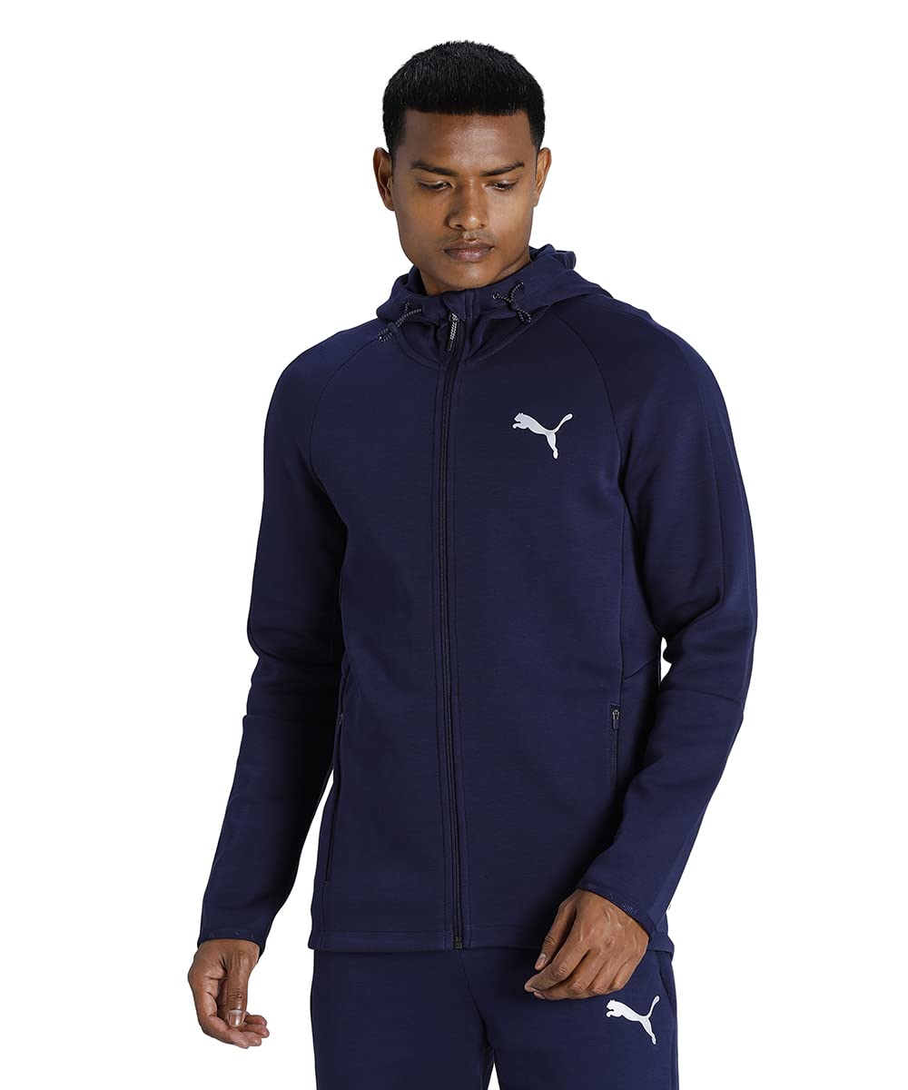 Puma Cotton Men's Regular A-Line Hooded Neck Jacket (58942406_PeaJacket, Green