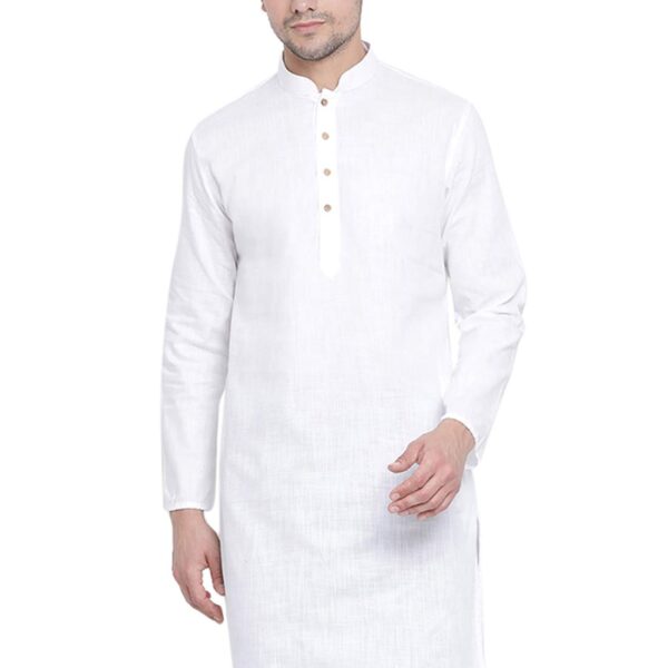 VASTRAMAY Men's White Cotton Linen Blend Kurta – Festive Ethnic Wear For Ethnic & Festive Occasions, Weddings & Special Occasions, Comfortable & Stylish