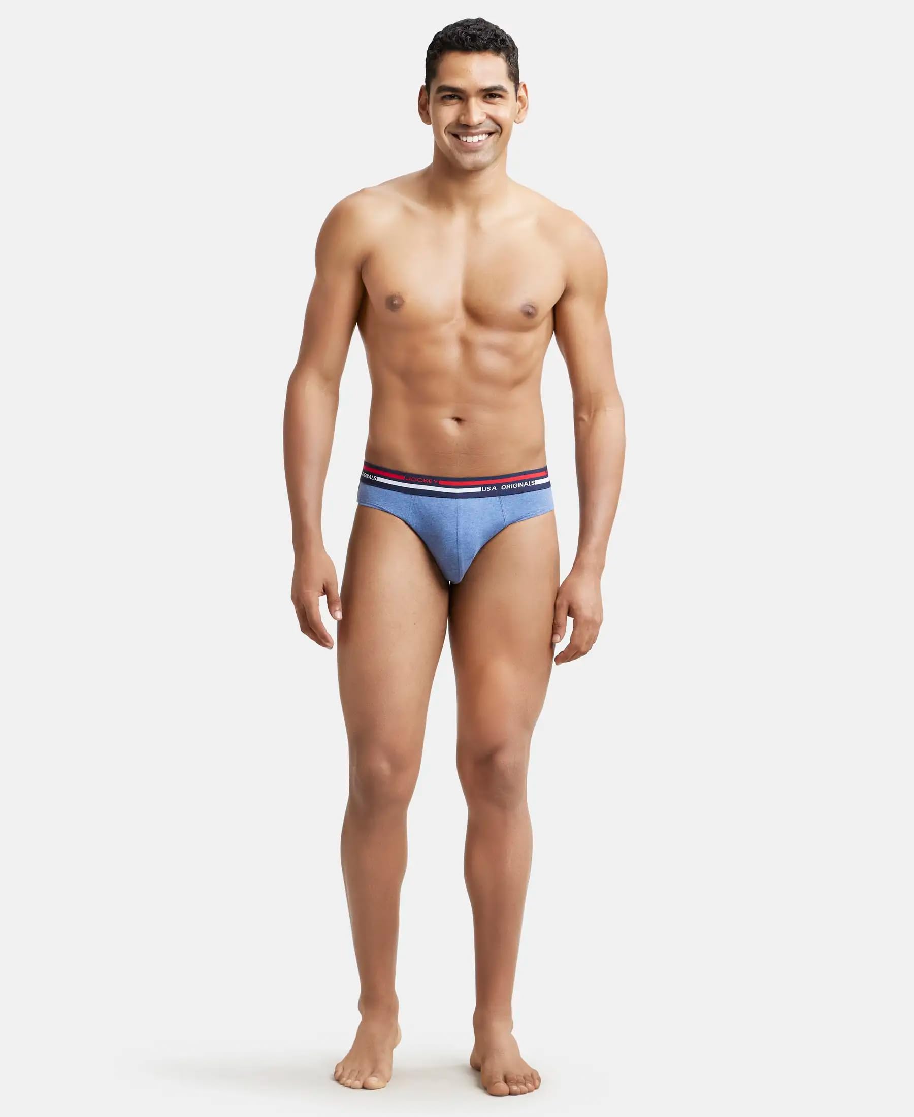 Jockey Men's Cotton Briefs (Pack of 1) (US49-0105-LTDML_Light Denim Melange_M_Light Denim Melange_Blue_M)