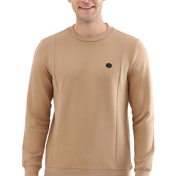 Allen Solly Men's Cotton Beige Crew Neck Full Sleeves Casual Sweatshirt, Regular Fit, Medium