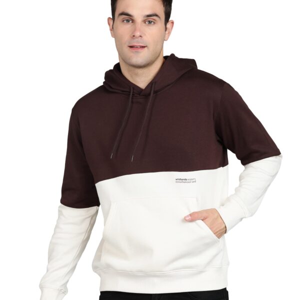 Alan Jones Clothing Men's Colorblock Cotton Regular Fit Hooded Sweatshirt (Brown_S)