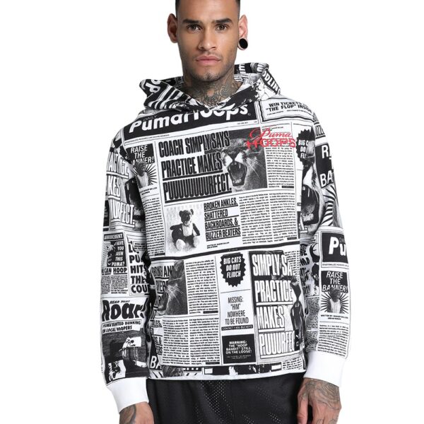 Puma Men's Cotton Hooded Neck Relaxed Sweatshirt (627157_Black-White, Medium