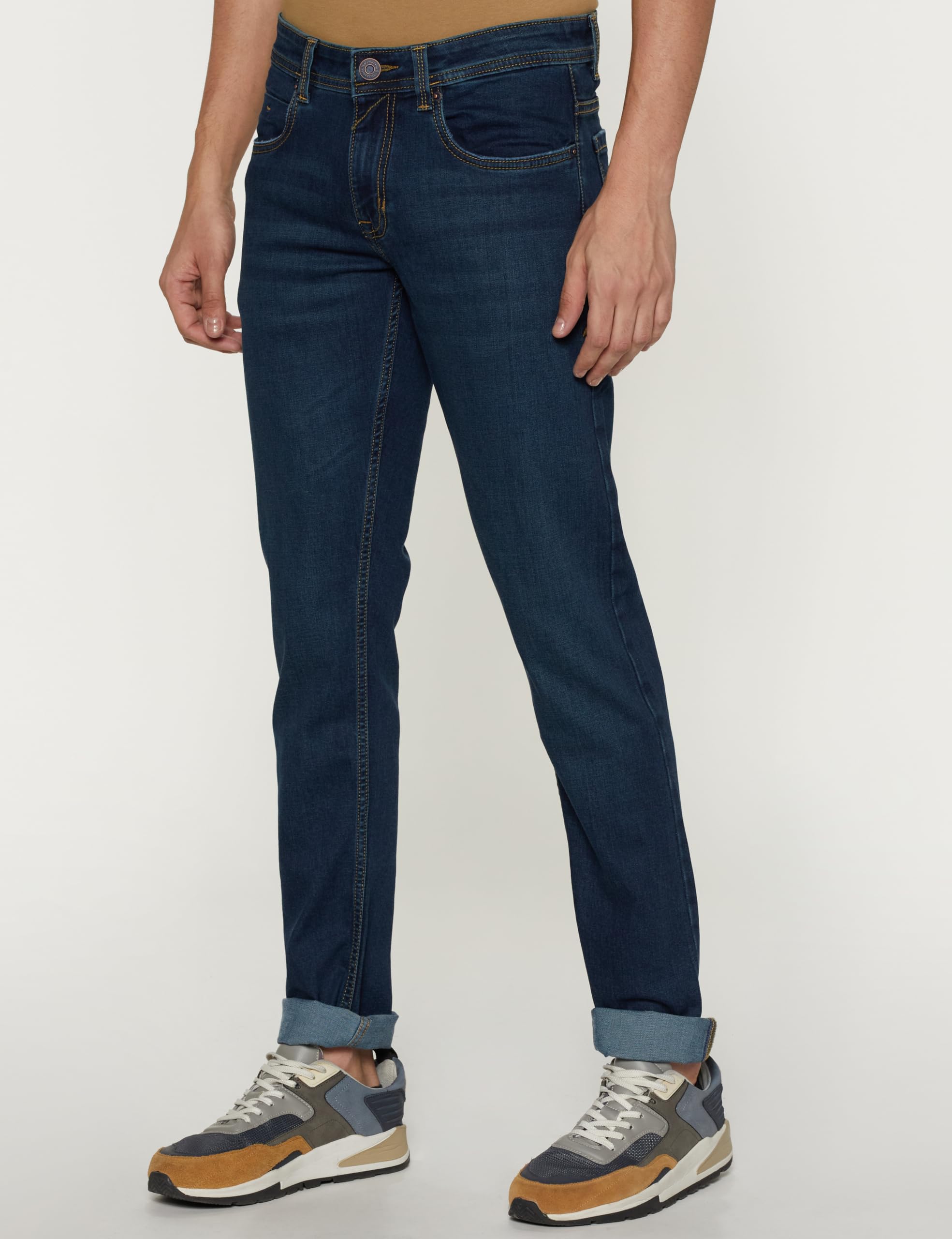 Peter England Men's Premium Skinny Fit Stretchable Jeans, Mid Rise,Blue, 38