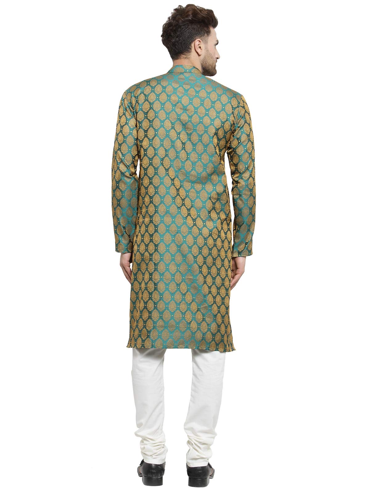 Jompers Men's Jacquard Silk Kurta and Pyjama(Green,XL)