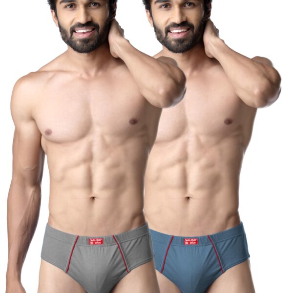 ALBA Tip Top Plus Men's Classic Fit Briefs – 100% Combed Cotton, Lightweight & Soft, with Inner Elastic, Durable Comfort Fit (90 CM | Size L) - Grey + Denim (Pack of 2)