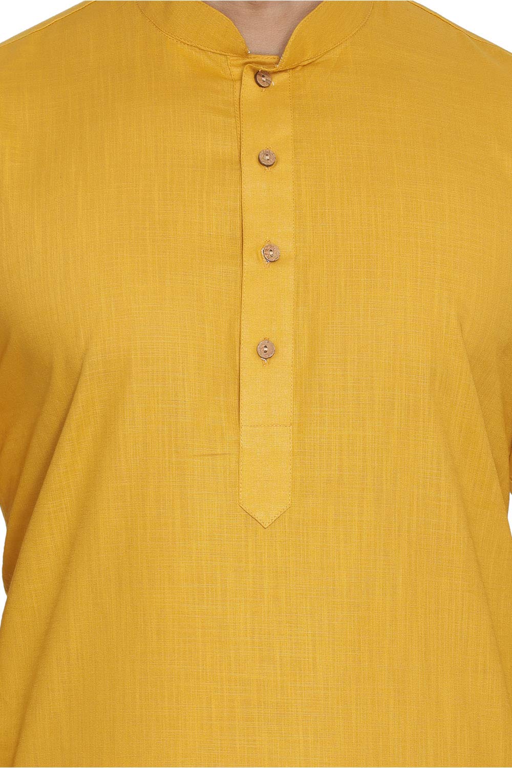 VASTRAMAY Men's Mustard Cotton Linen Blend Kurta – Elegant Ethnic Wear with Mandarin Collar, Perfect For Ethnic & Festive Occasions, Weddings & Festive Celebrations