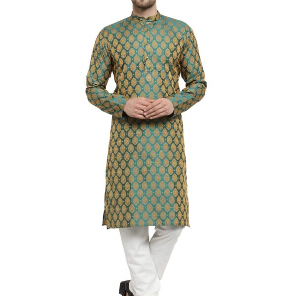 Jompers Men's Jacquard Silk Kurta and Pyjama(Green,XL)