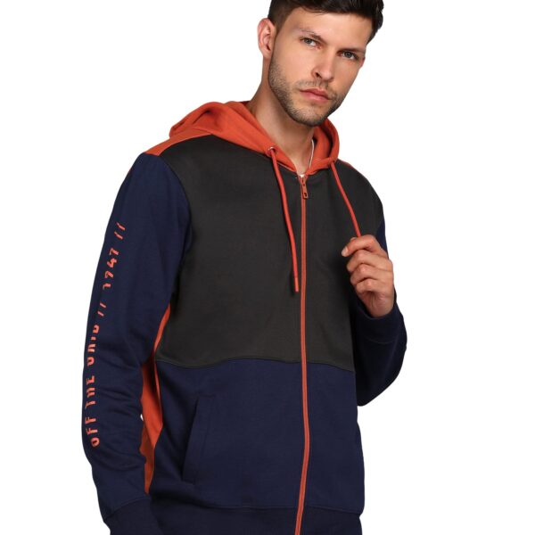 Alan Jones Clothing Men's Cotton Blend Hooded Neck Regular Fit Sweatshirt(AW22-MS03-NAVY-S_Navy, Burnt Orange_S)