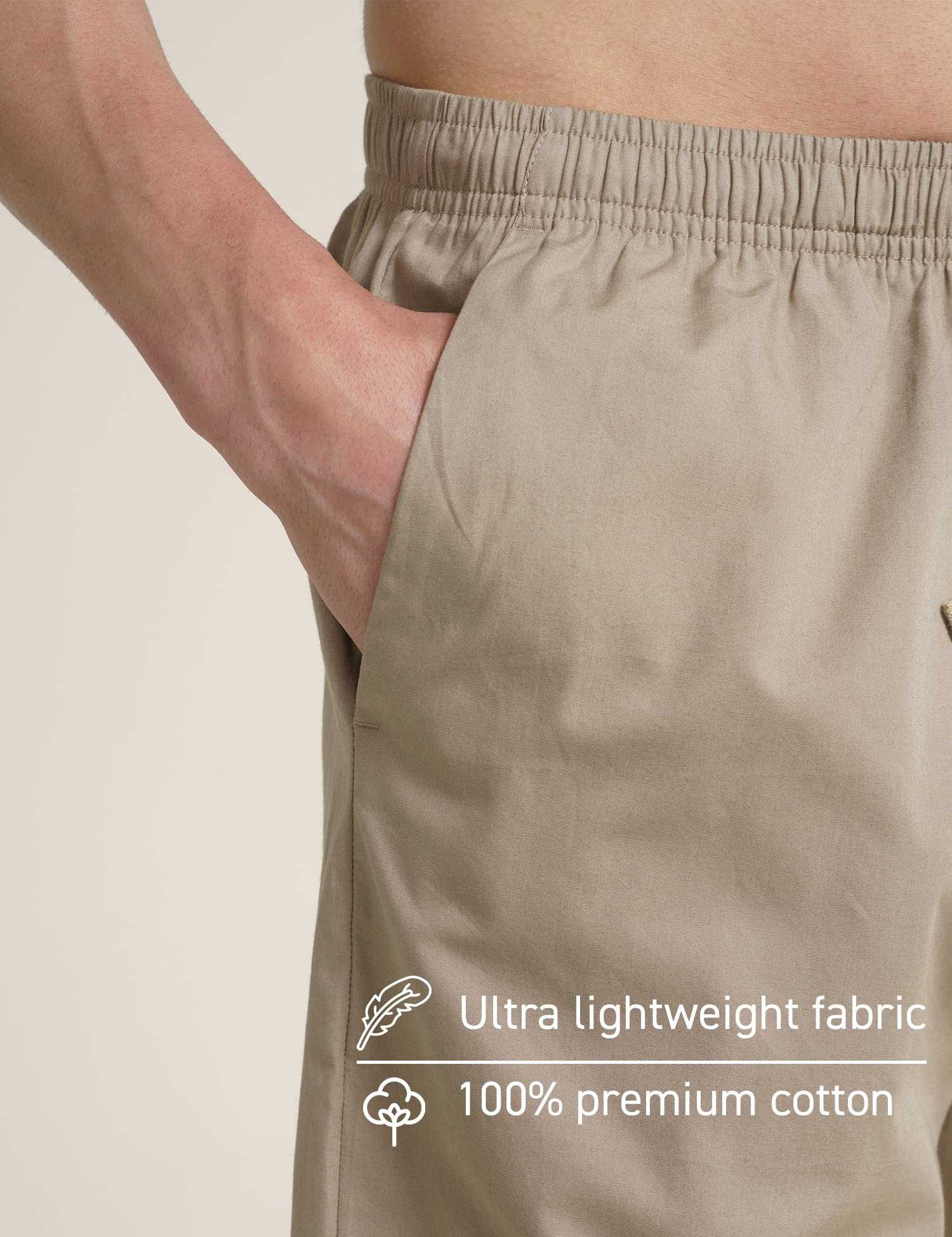 DAMENSCH Cotton Lounge Shorts for Men, Elasticated Waistband, Bermuda, Relaxed Fit Half Pant, Home Shorts for Man-Hommie Beige-XL