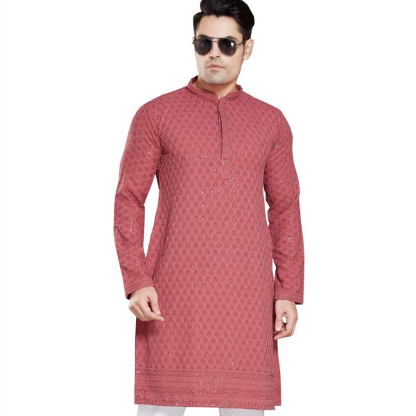 DIVISIVE Men's Sequince Embroidered Cotton Blend Only Kurta (DKRT9_L_Peach)