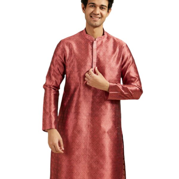 DIWAS BY MANYAVAR Men's Art Silk Jacquard| Self Design Kurta (Rust,XL)