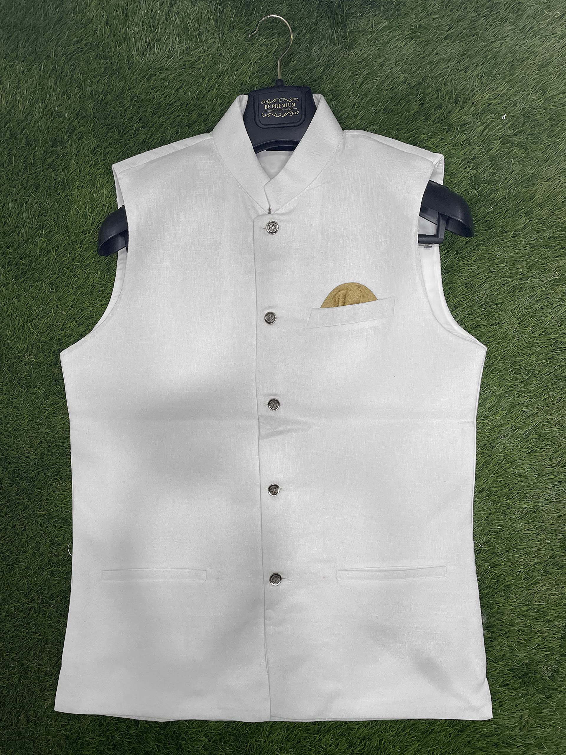 BE ACTIVE Men's Linen Blend Nehru Jacket With Mandarin Collar || Ethnic Koti For Men || Men Koti Formal|| Men Koti Wedding (RFKT0001-16 (WHITE)-XXL)