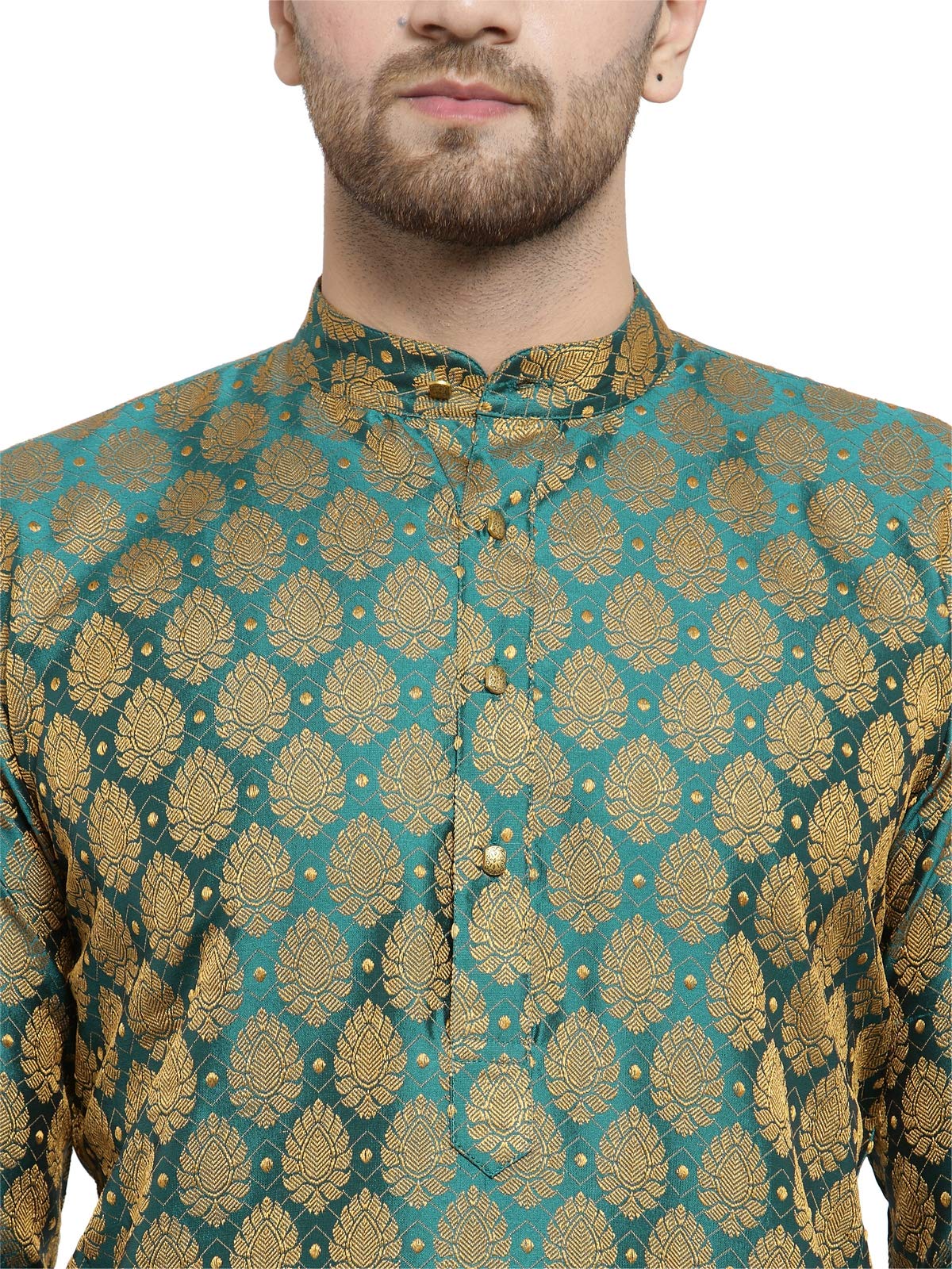Jompers Men's Jacquard Silk Kurta and Pyjama(Green,XL)