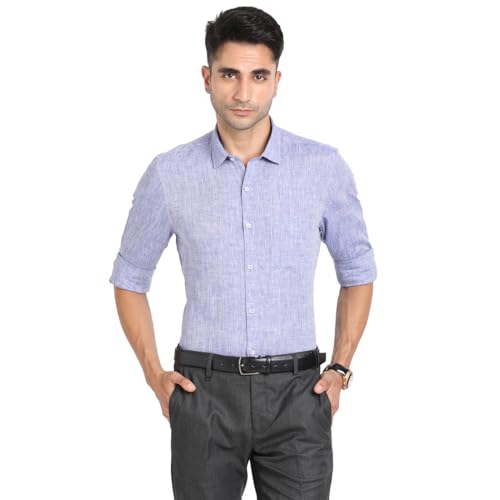 Turtle Men Regular Fit Solid Violet Pure Linen Formal Shirt
