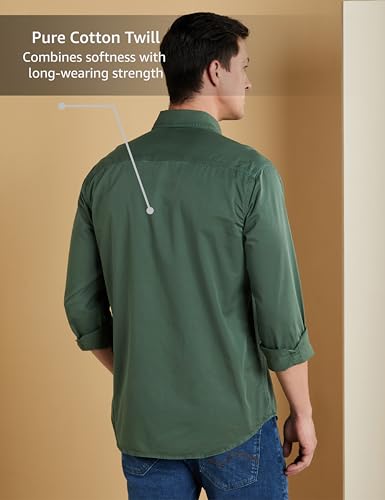 Symbol Premium Men's Casual Washed Cotton Twill Shirt (Regular Fit) (Green_L)