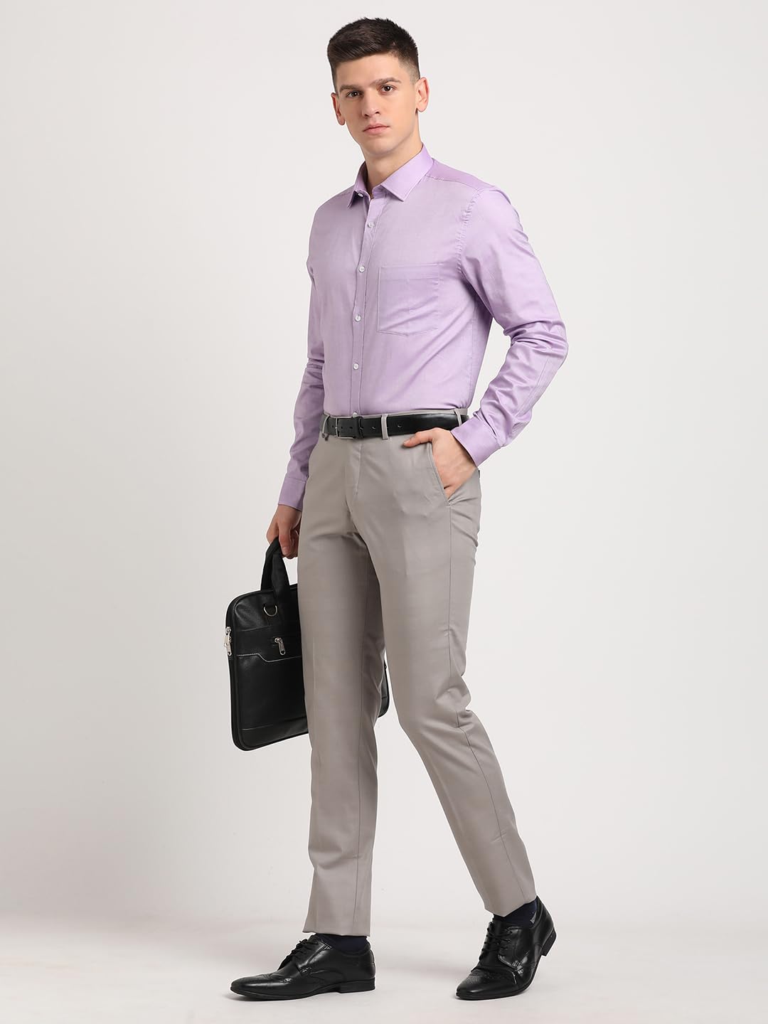 Turtle Men 100% Cotton Light Violet Solid Regular Fit Formal Shirt