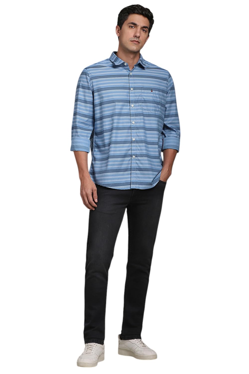 Louis Philippe Men's Striped Slim Fit Shirt (LRSFNSLPP82377_Blue