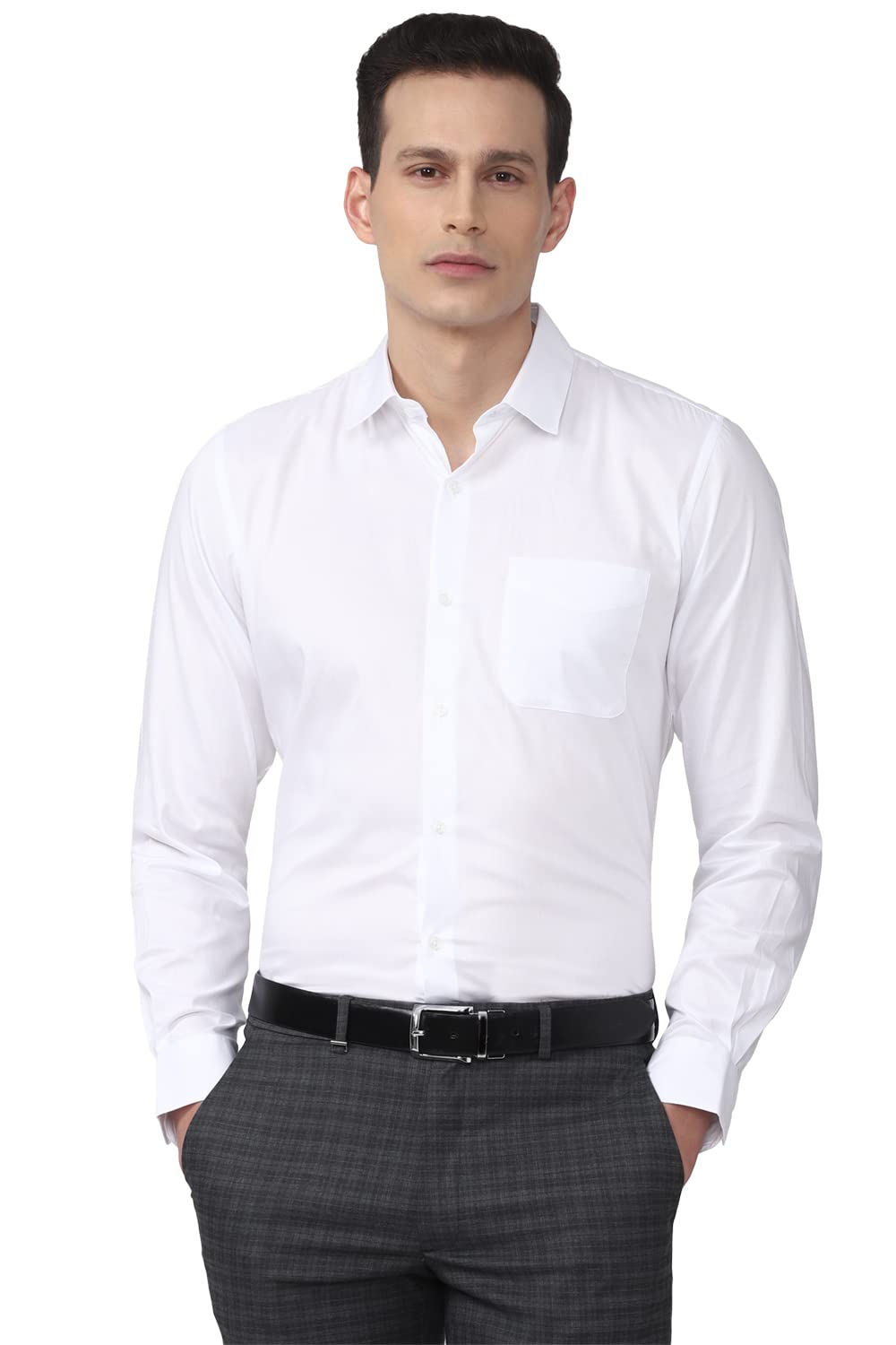 Peter England Men's Solid Slim Fit Shirt (PESFMSLBB71773_White 42)