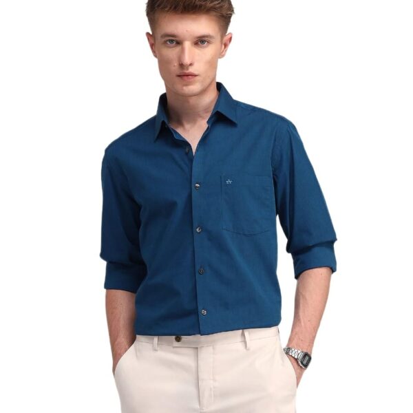 Arrow Men's Blue Solid - Cutaway Collar Full Sleeves Formal Shirt with Chest Pocket | Cotton Fabric | Slim Fit