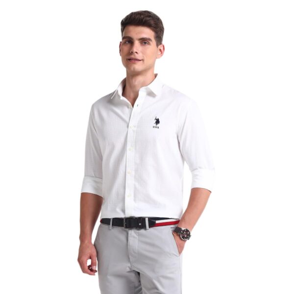 U.S. Polo Assn. Men's Geometric Regular Fit Shirt (USSHTFX0547_White