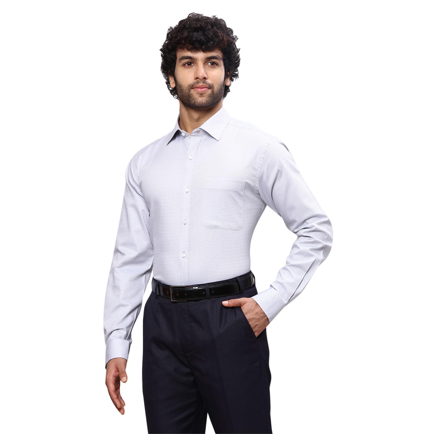 Raymond Men's Dobby Slim Fit Shirt (RMSX12161-G4_Medium Grey