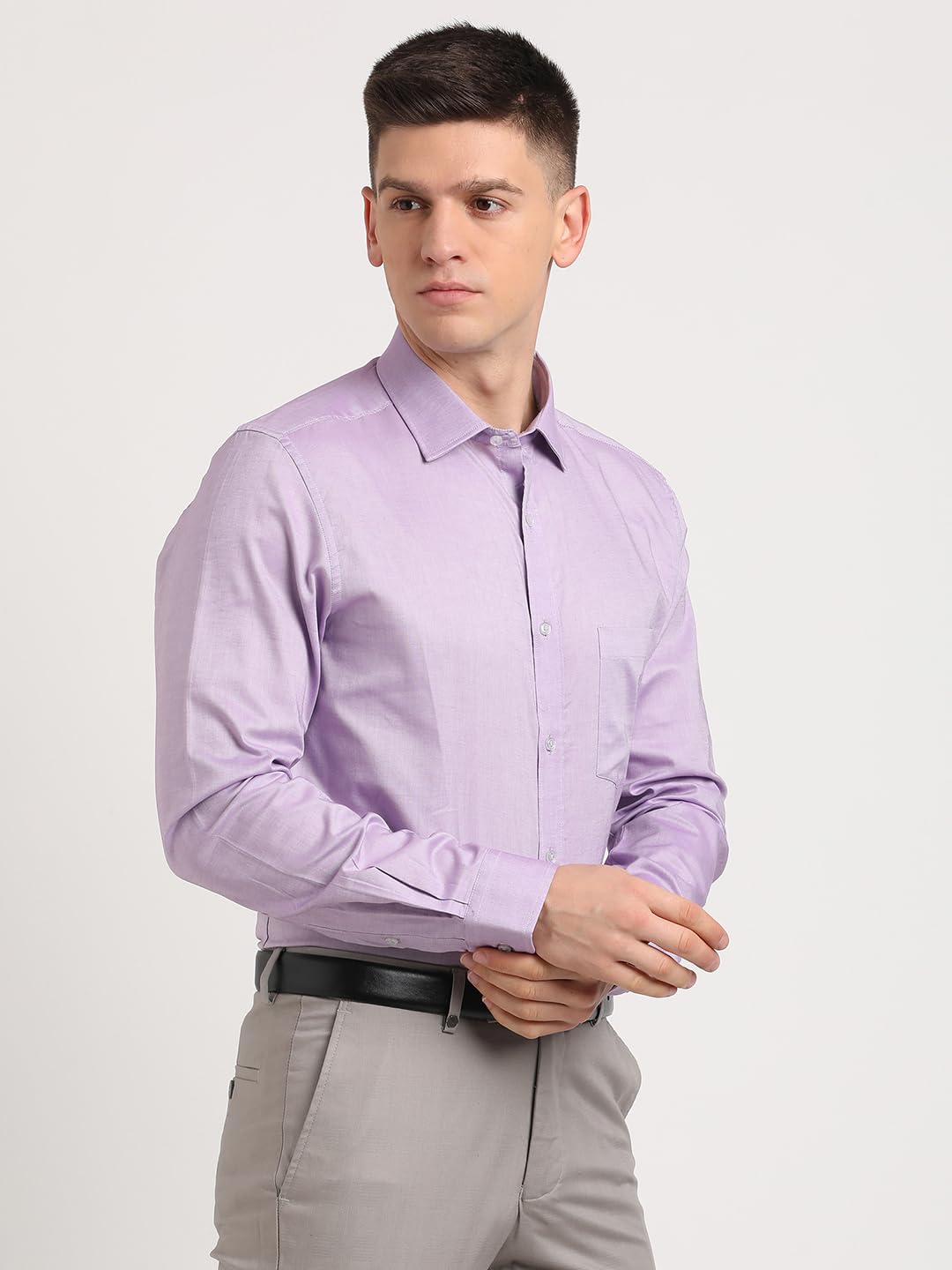 Turtle Men 100% Cotton Light Violet Solid Regular Fit Formal Shirt
