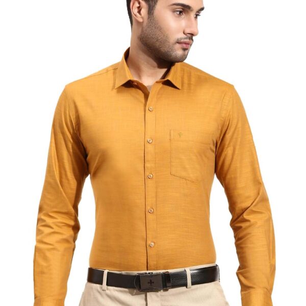 RAMRAJ COTTON Mens Mustard Yellow Full Sleeve Shirt (Mustard;44)