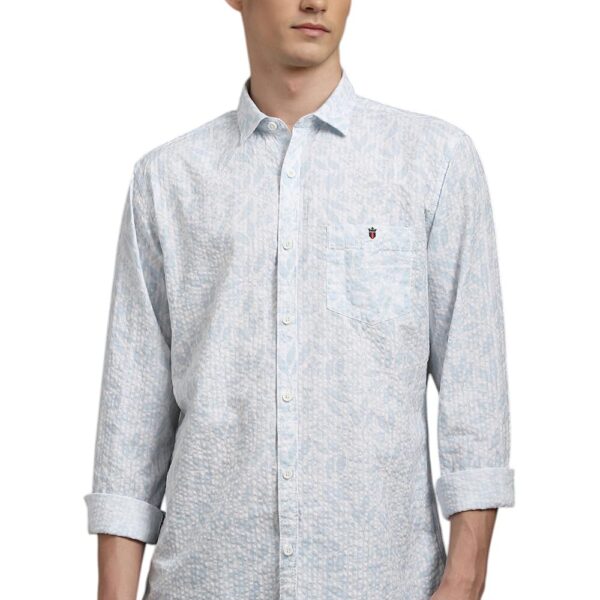 Louis Philippe Men's Cotton Letter Print Slim Fit Shirt (LRSFNSLB062744_Medium Blue)
