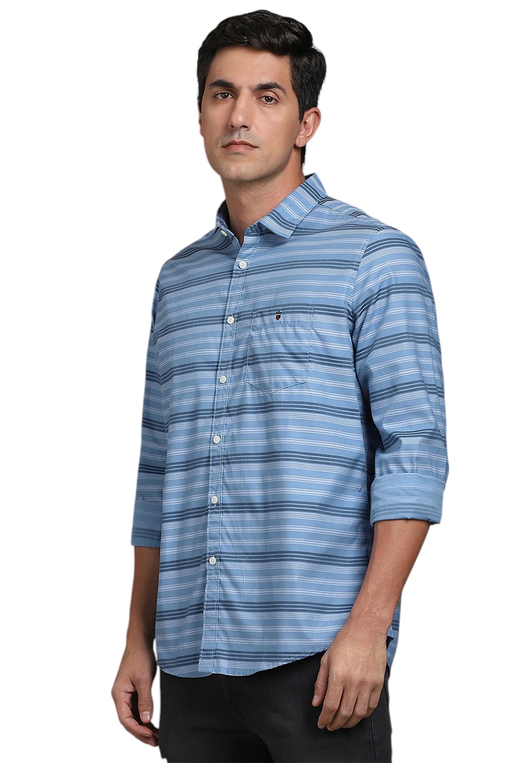 Louis Philippe Men's Striped Slim Fit Shirt (LRSFNSLPP82377_Blue