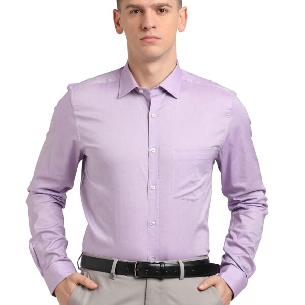Turtle Men 100% Cotton Light Violet Solid Regular Fit Formal Shirt
