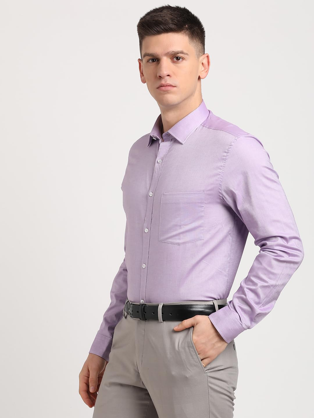 Turtle Men 100% Cotton Light Violet Solid Regular Fit Formal Shirt