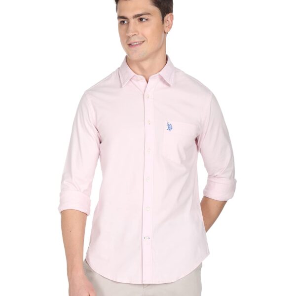 U.S. POLO ASSN. Mens Cotton Solid Oxford Fs Regular Fit Shirts (Usshtfx0014_Pink_Large)