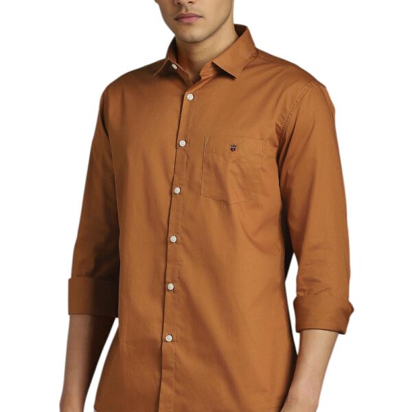 Louis Philippe Men's Solid Slim Fit Shirt (LYSFCSLBI10894_Brown