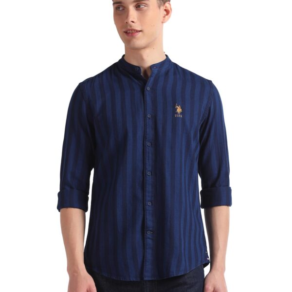 U.S. POLO ASSN. Men's Striped Slim Fit Shirt (UDSHT1189_Blue
