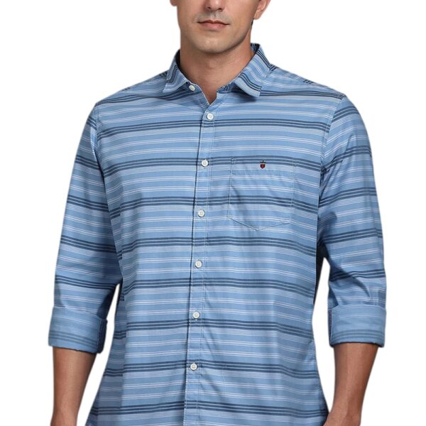 Louis Philippe Men's Striped Slim Fit Shirt (LRSFNSLPP82377_Blue