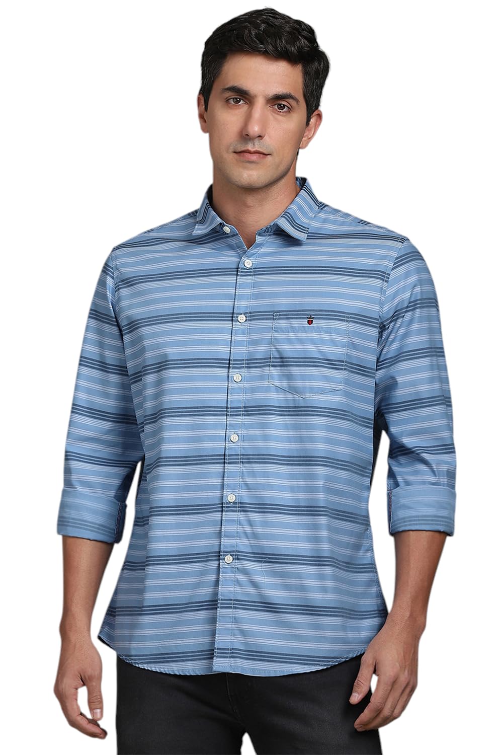 Louis Philippe Men's Striped Slim Fit Shirt (LRSFNSLPP82377_Blue