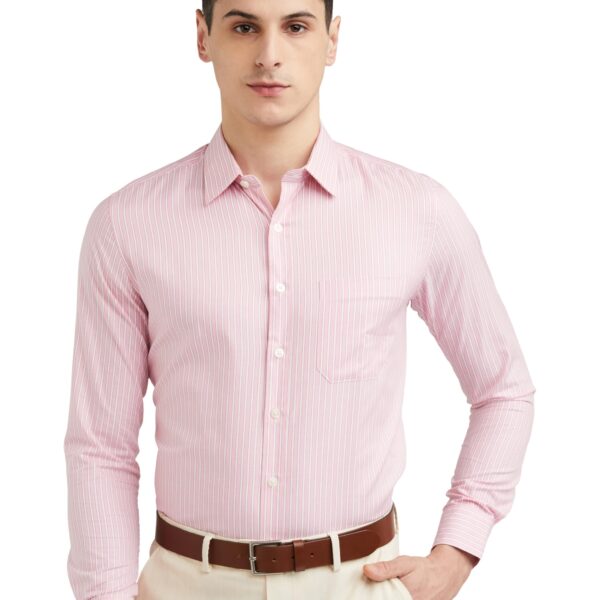 Louis Philippe Men's Cotton Striped Slim Fit Shirt (Lpsfmslfj08257_Peach,42