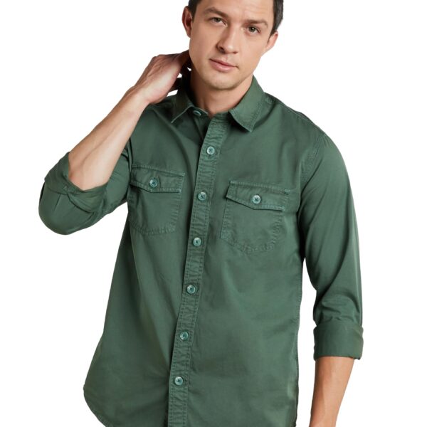 Symbol Premium Men's Casual Washed Cotton Twill Shirt (Regular Fit) (Green_L)