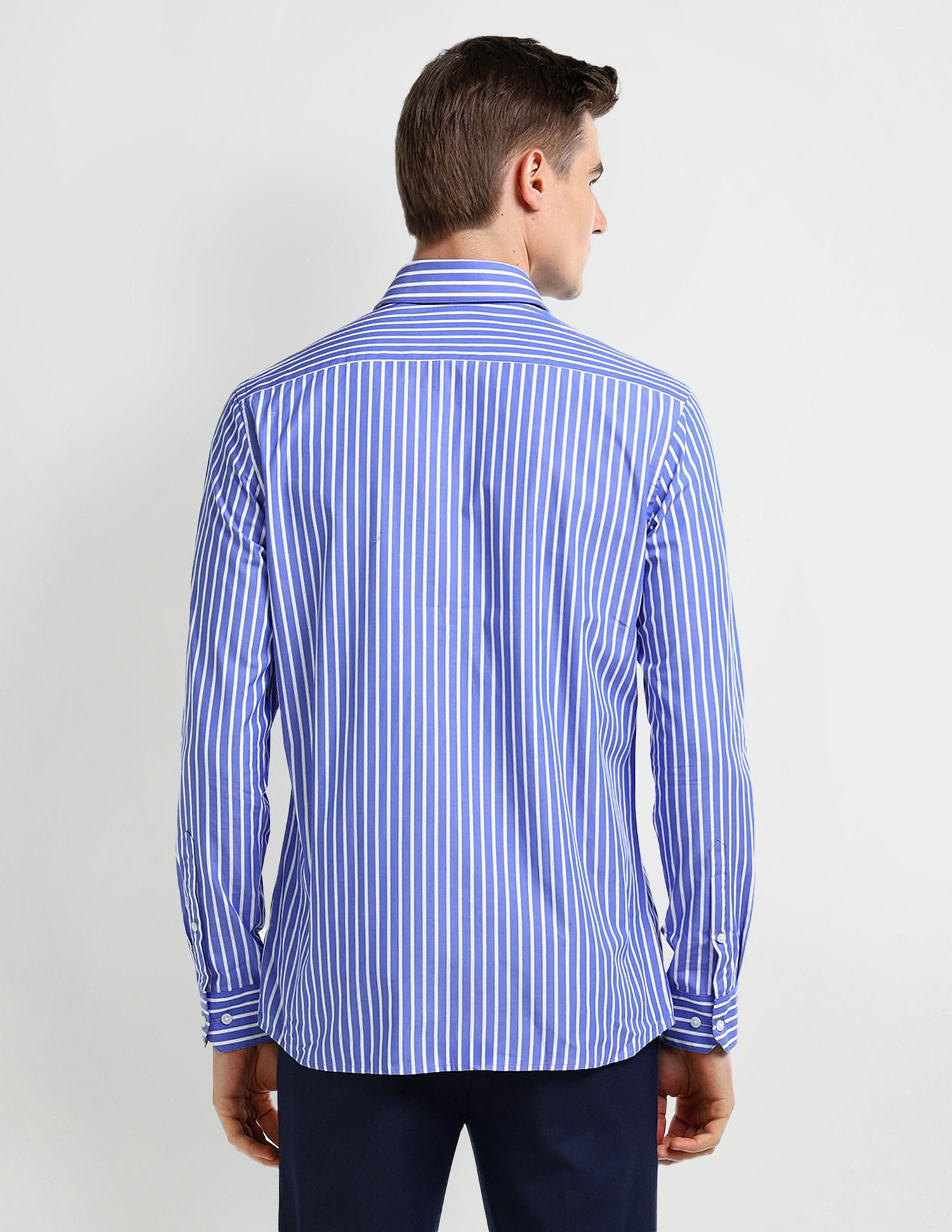 ARROW Men's Striped Regular Fit Shirt (ARAEOSH1912_ME. Blue